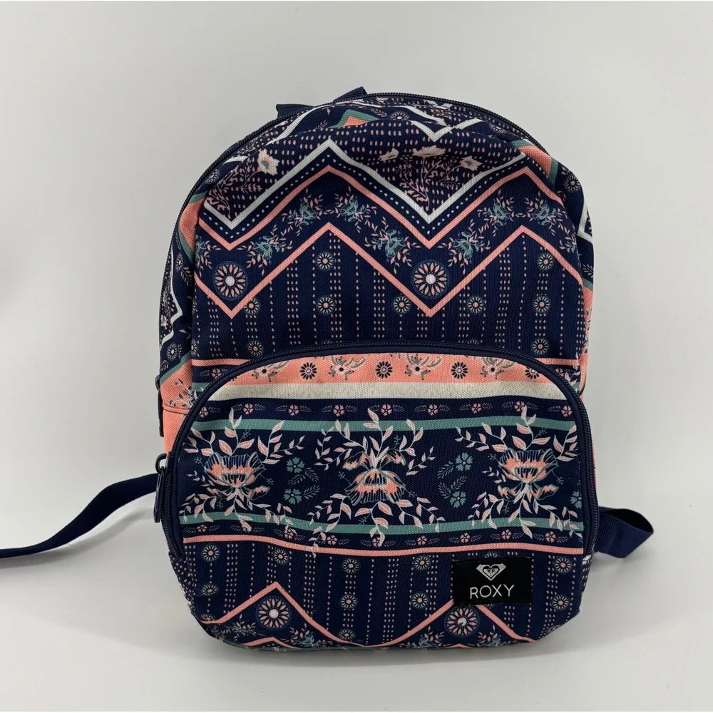 Roxy Mini Backpack Blue Floral Geometric Canvas Adjustable Straps